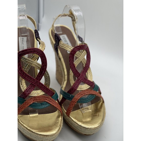 Steve Madden Multi Color  Platform Sandal Wedge Shoes Size 11 M - Picture 4 of 7